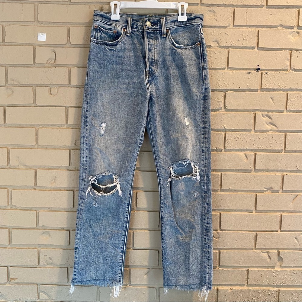 Levi’s Premium Jeans Womens 27 Straight Denim Button Fly Acid Wash Distressed